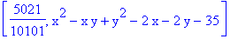 [5021/10101, x^2-x*y+y^2-2*x-2*y-35]